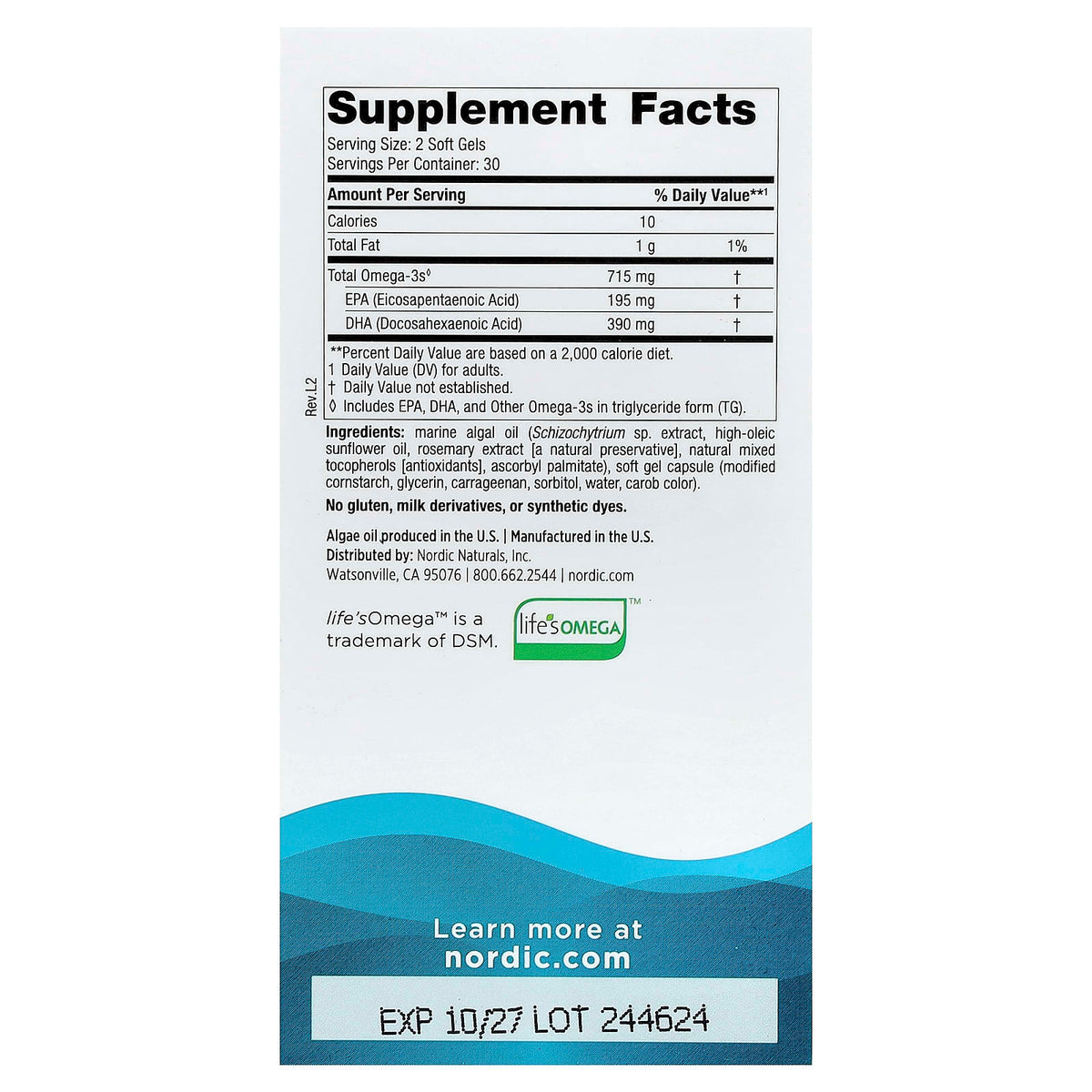 Nordic Naturals Algae Omega, 60 Soft Gels (357.5 mg per Soft Gel) - view 2
