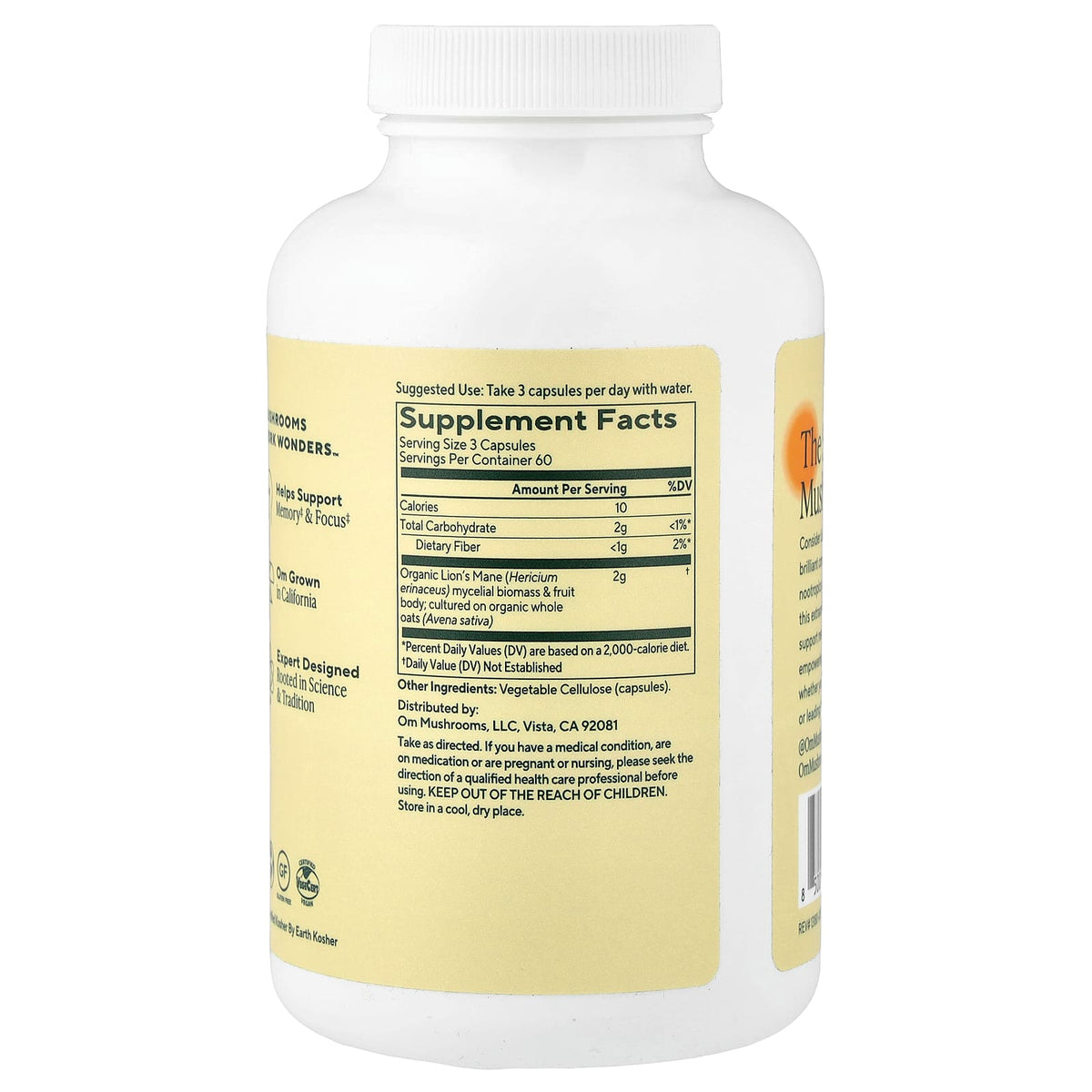Om Mushrooms Lion's Mane Mushroom Capsules, 666 mg, 180 Veg Capsules — alternate product view