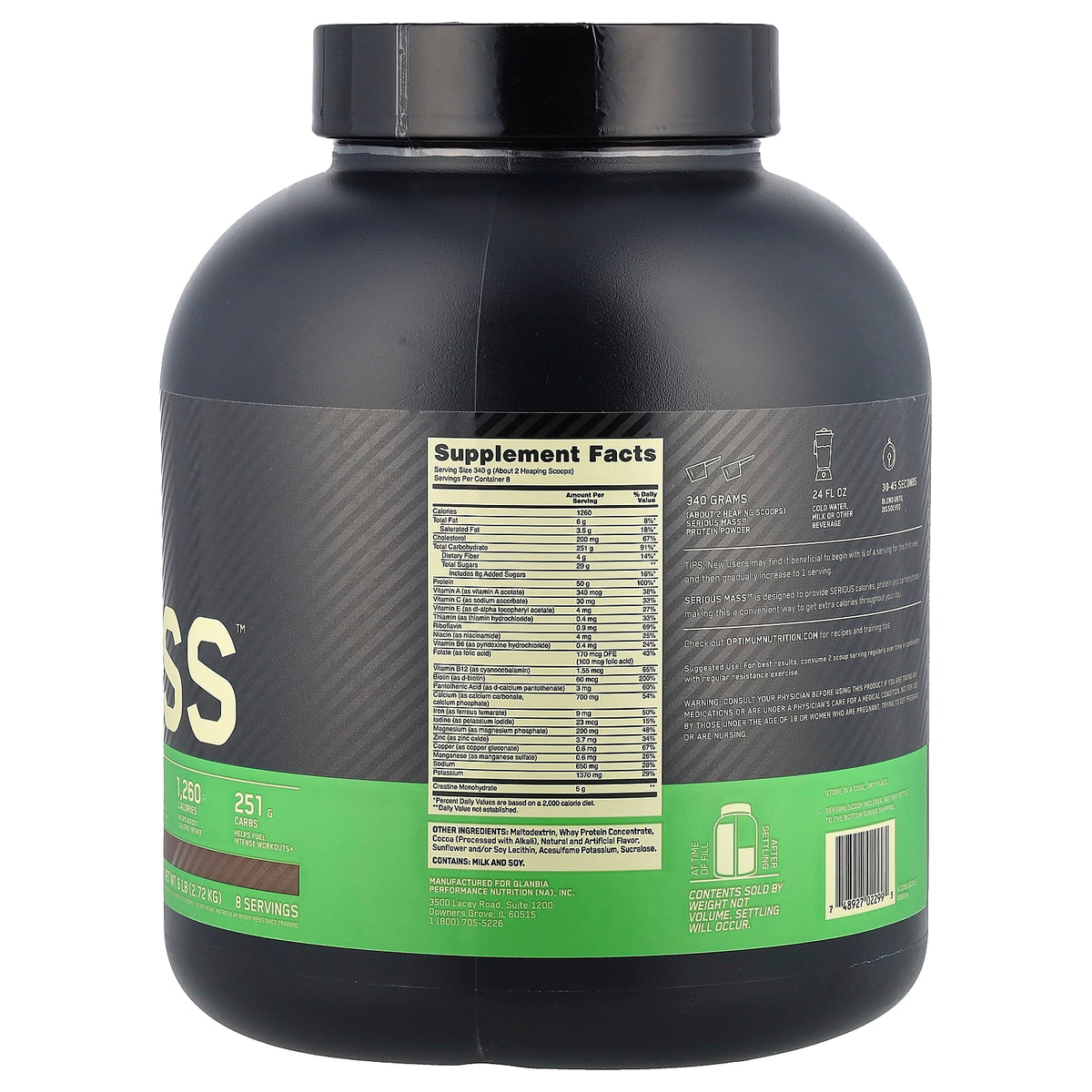 Optimum Nutrition Serious Mass Protein Powder Chocolate, 6 lb (2.72 kg) - view 2