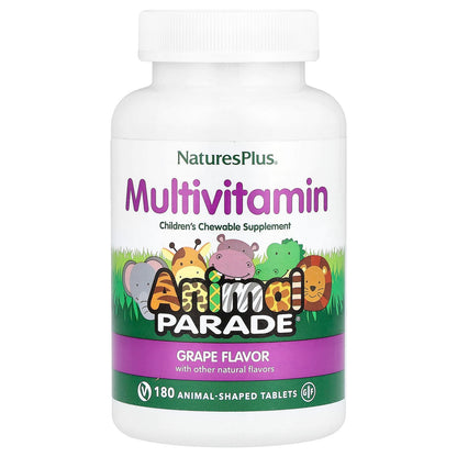 NaturesPlus Animal Parade Children's Chewable Multivitamin, Grape, 180 Tablets