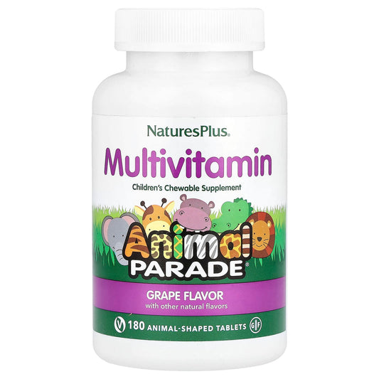 NaturesPlus Animal Parade Children's Chewable Multivitamin, Grape, 180 Tablets