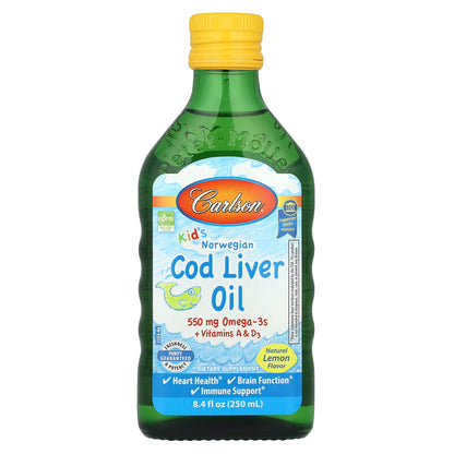 Carlson Kid's Norwegian Cod Liver Oil, Natural Lemon, 250 ml (8.4 fl oz)