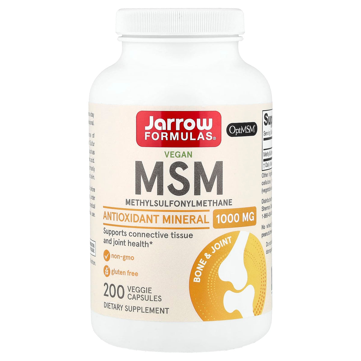 Jarrow Formulas Vegan MSM, 1,000 mg, 200 Veggie Capsules — product view