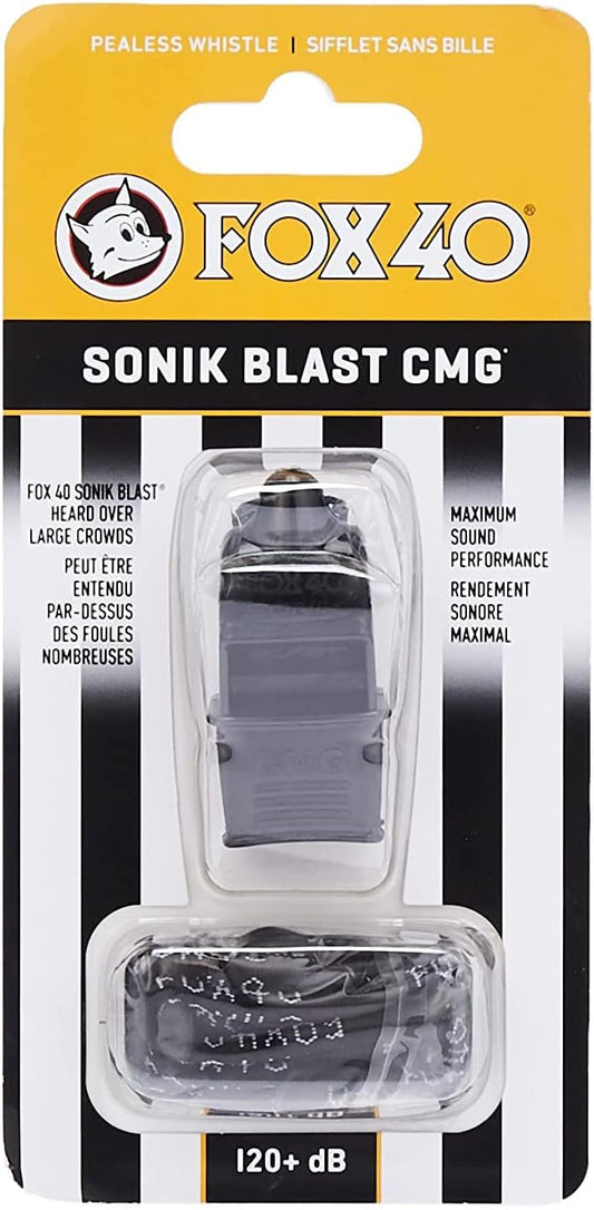 Fox 40 Sonik Blast CMG Whistle with Break Away Lanyard, Black