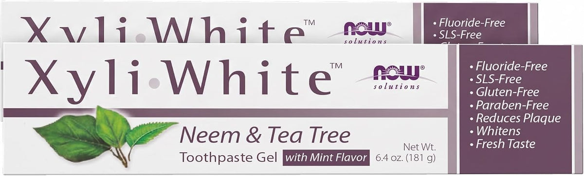 NOW Xyliwhite Neem and Tea Tree Toothpaste Gel, Mint 181 g (6.4 oz), Pack of 2 — product view