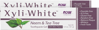 NOW Xyliwhite Neem and Tea Tree Toothpaste Gel, Mint 6.4 oz, Pack of 2