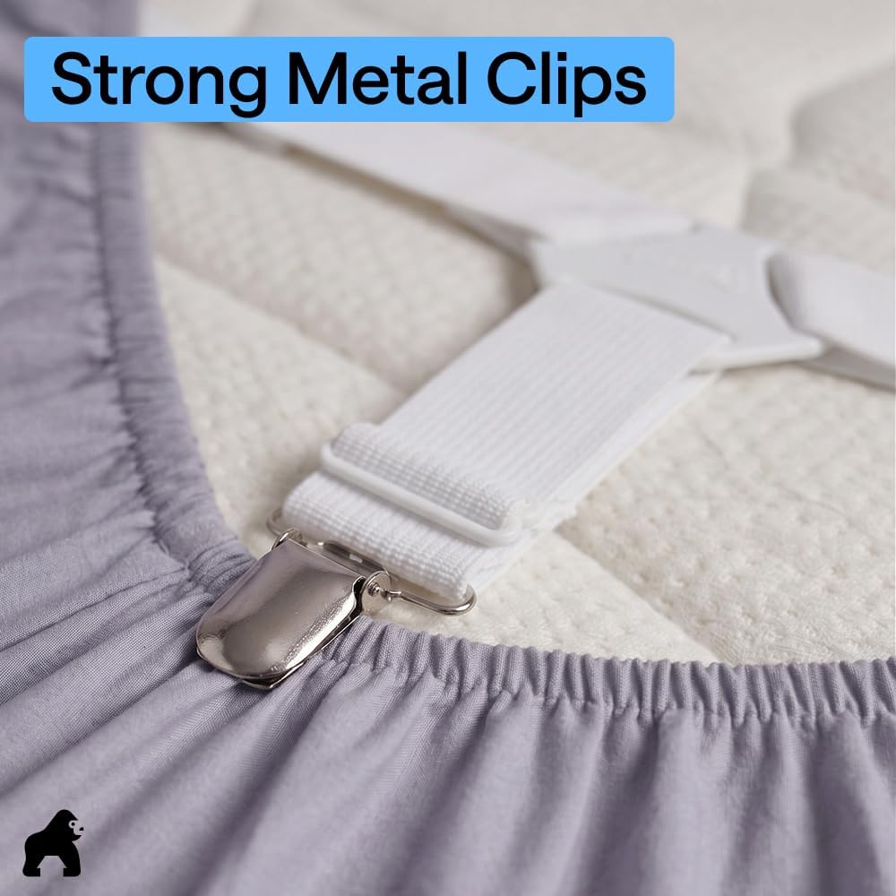 Gorilla Grip Fitted Bed Sheet Holders with Metal Clips, Pack of 4, White - view 4