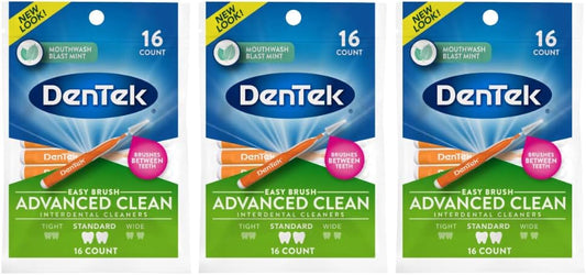 DenTek Easy Brush Interdental Cleaners Standard, 16 Count, Pack of 3
