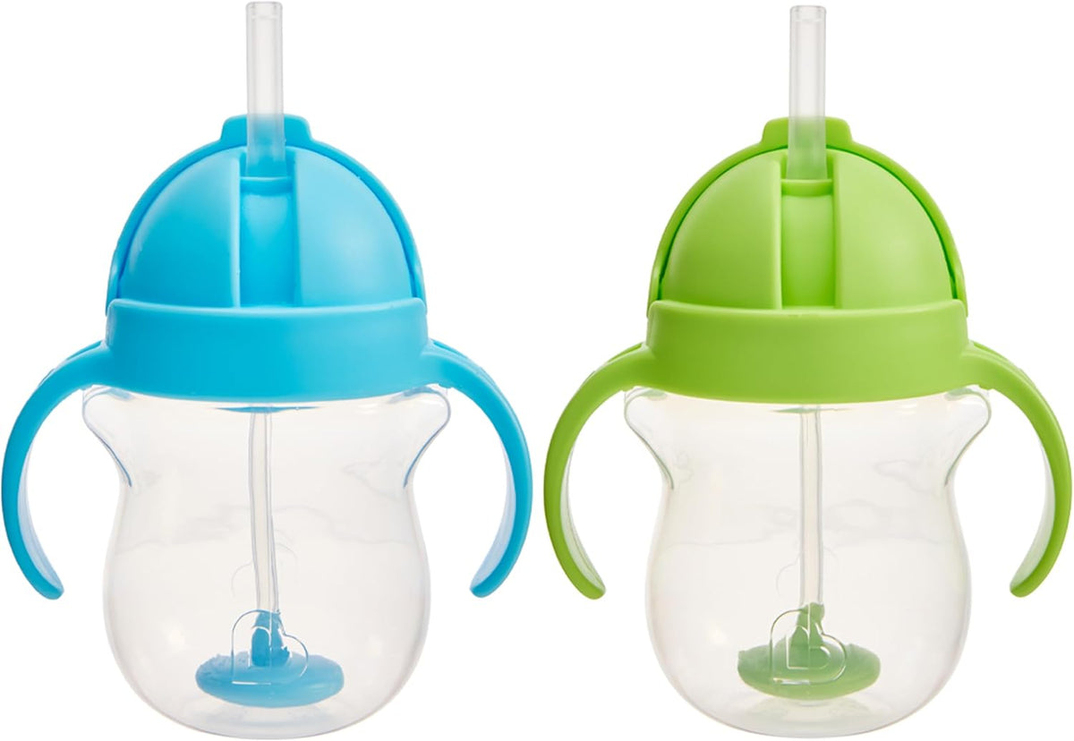 Munchkin Any Angle Sippy Cups for Toddlers, Straw, 2 Pack, Blue/Green