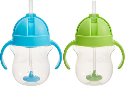 Munchkin Any Angle Sippy Cups for Toddlers, Straw, 2 Pack, Blue/Green