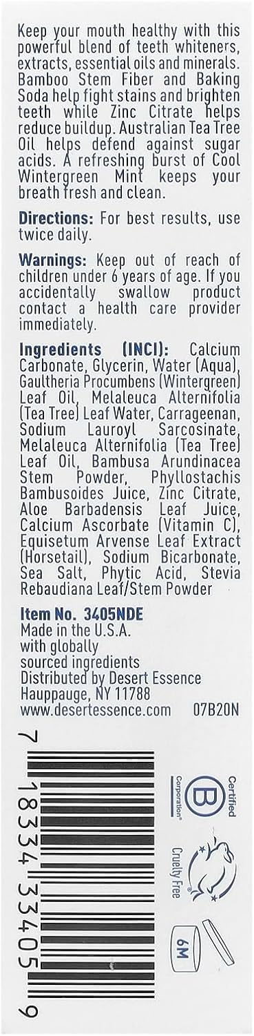 Desert Essence Tea Tree Oil Whitening Toothpaste, Travel Size 1 oz - view 3
