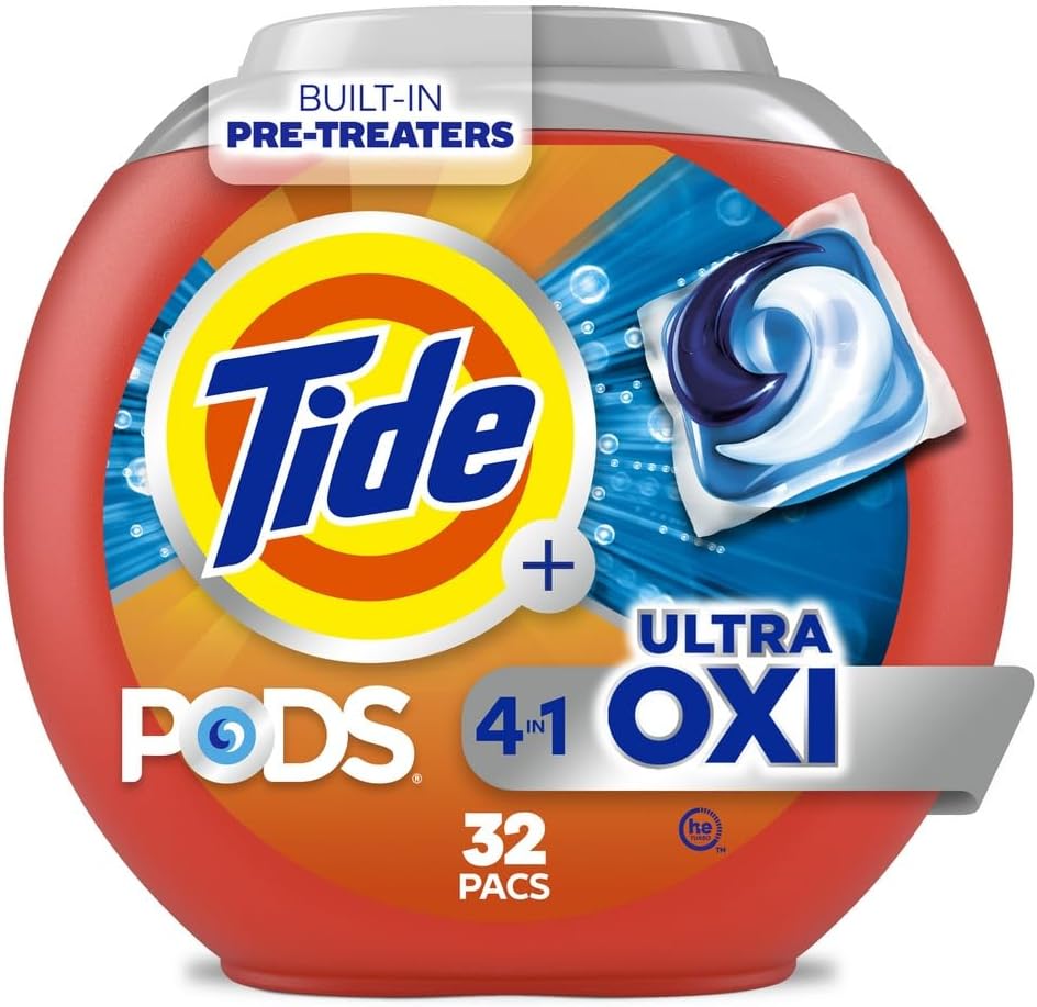 Tide PODS Ultra Oxi Liquid Detergent Pacs, 32 Count
