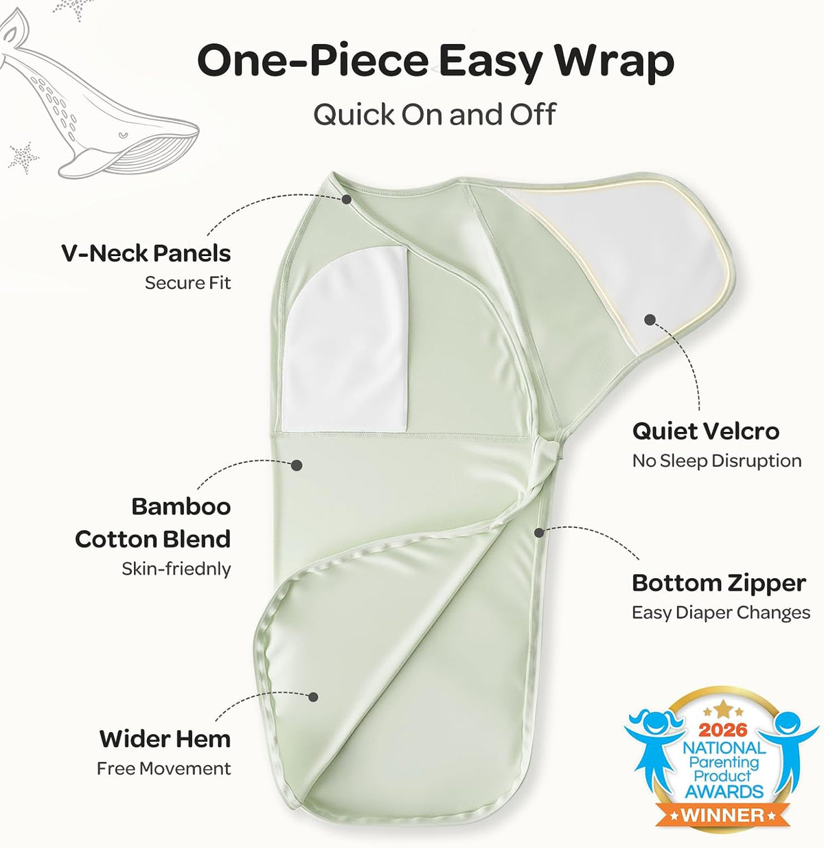 Momcozy Quiet Fastener Baby Swaddle, 0-3 Months, Serenity - view 3