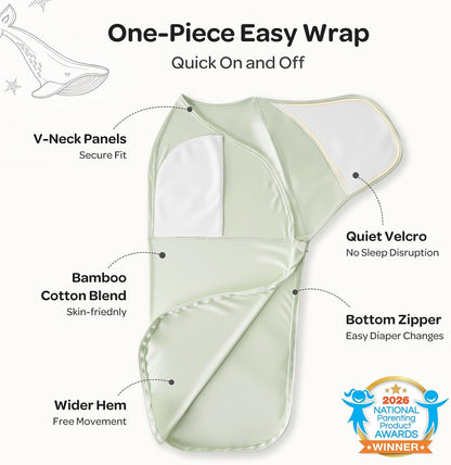 Momcozy Quiet Fastener Baby Swaddle, 0-3 Months, Serenity - view 3