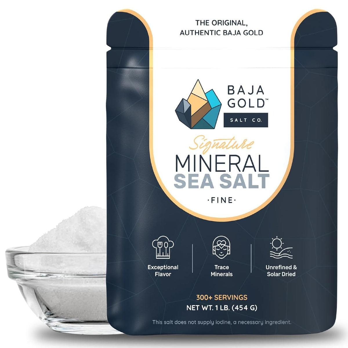 Baja Gold Mineral Sea Salt, Fine Grind, 1 lb Resealable Bag