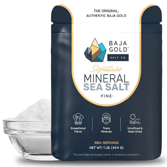 Baja Gold Mineral Sea Salt, Fine Grind, 1 lb Resealable Bag