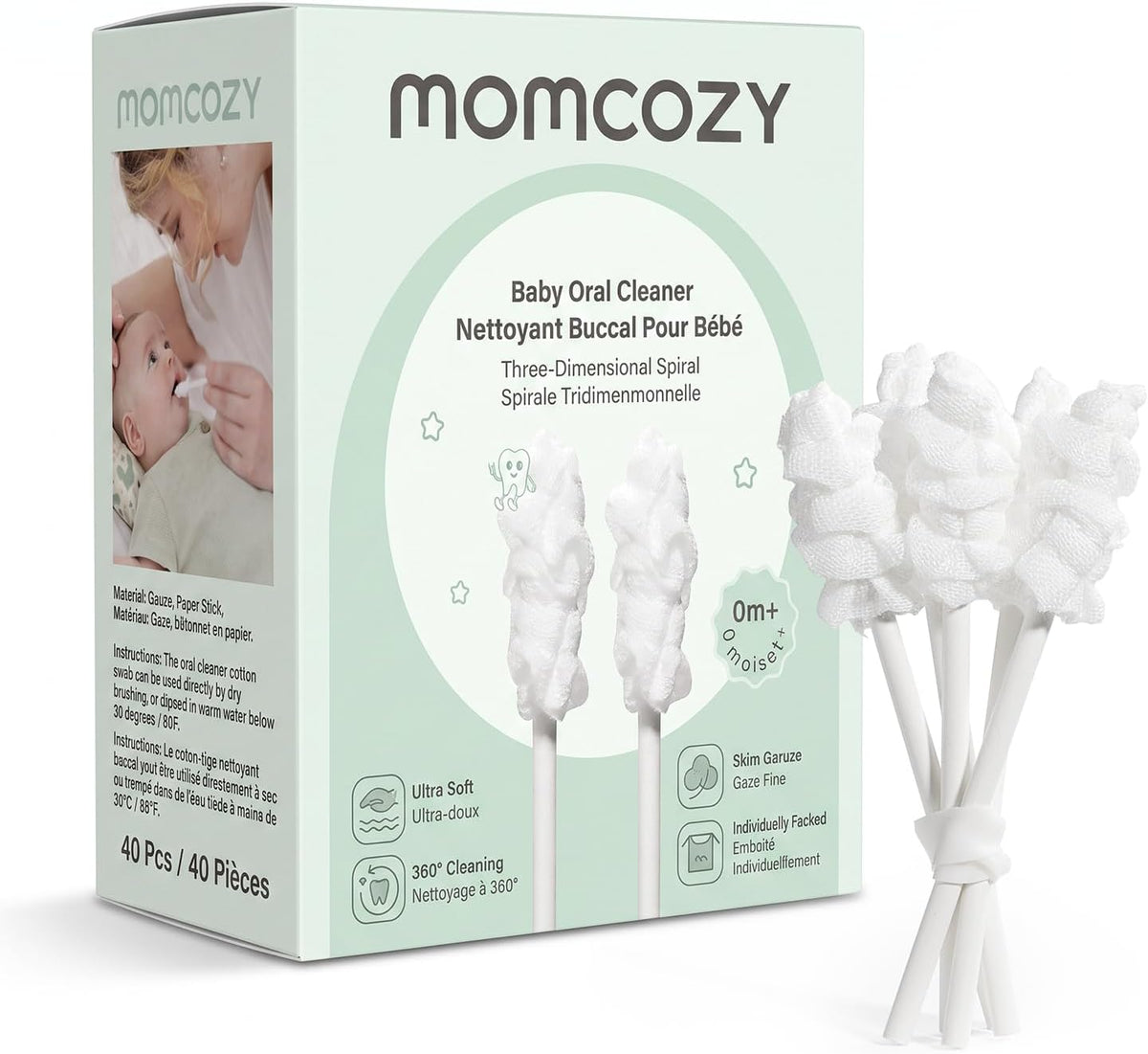 Momcozy Baby Tongue Cleaner Gauze Sticks, 40 Count