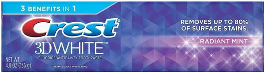 Crest 3D White Radiant Mint Whitening Toothpaste 4.8 oz, Pack of 4