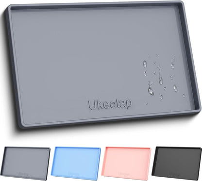 ukeetap Waterproof Silicone Mat with Raised Edge, 19 x 12 in, Gray