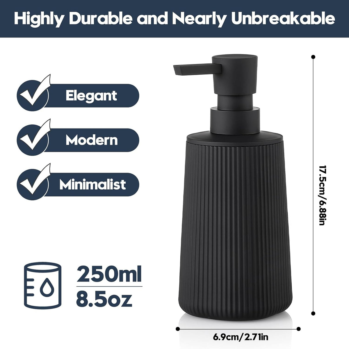 YAUKPH Small Soap Dispenser, Matte Black, 8.5 oz - view 6