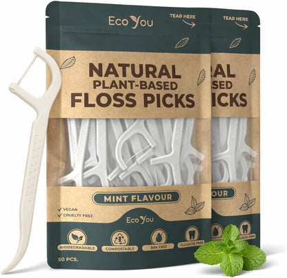 EcoYou Biodegradable Mint Floss Picks 50 Count (2 Pack)