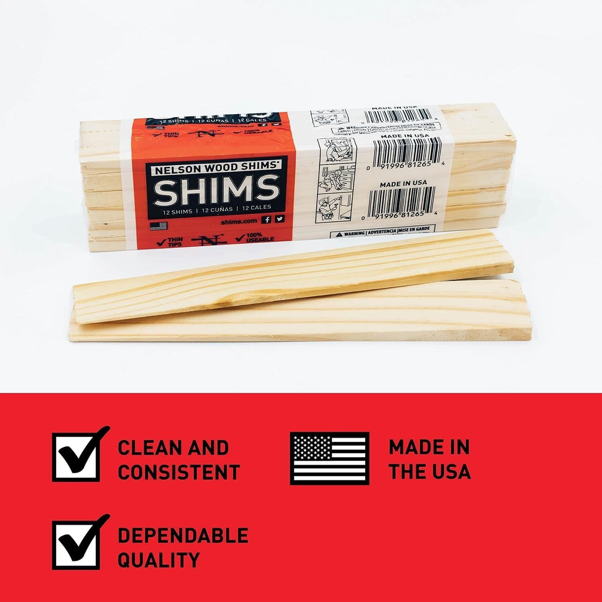 Nelson Wood Shims 8 Inch, 24 Pack, Kiln Dried Wood - view 3