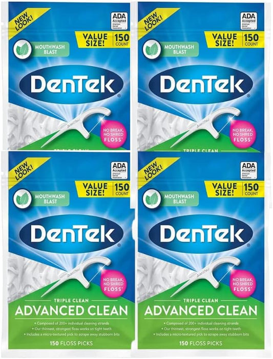 DenTek Triple Clean Advanced Floss Picks, 150 Count, Pack of 4
