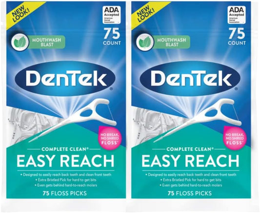 DenTek Complete Clean Easy Reach Floss Picks Mint, 75 Count, Pack of 2