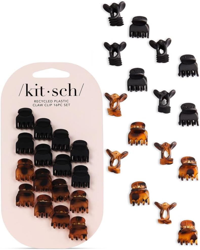 Kitsch Small Hair Clips, 16 Piece Set, Black and Tortoise