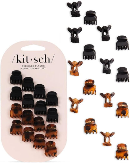 Kitsch Small Hair Clips, 16 Piece Set, Black and Tortoise