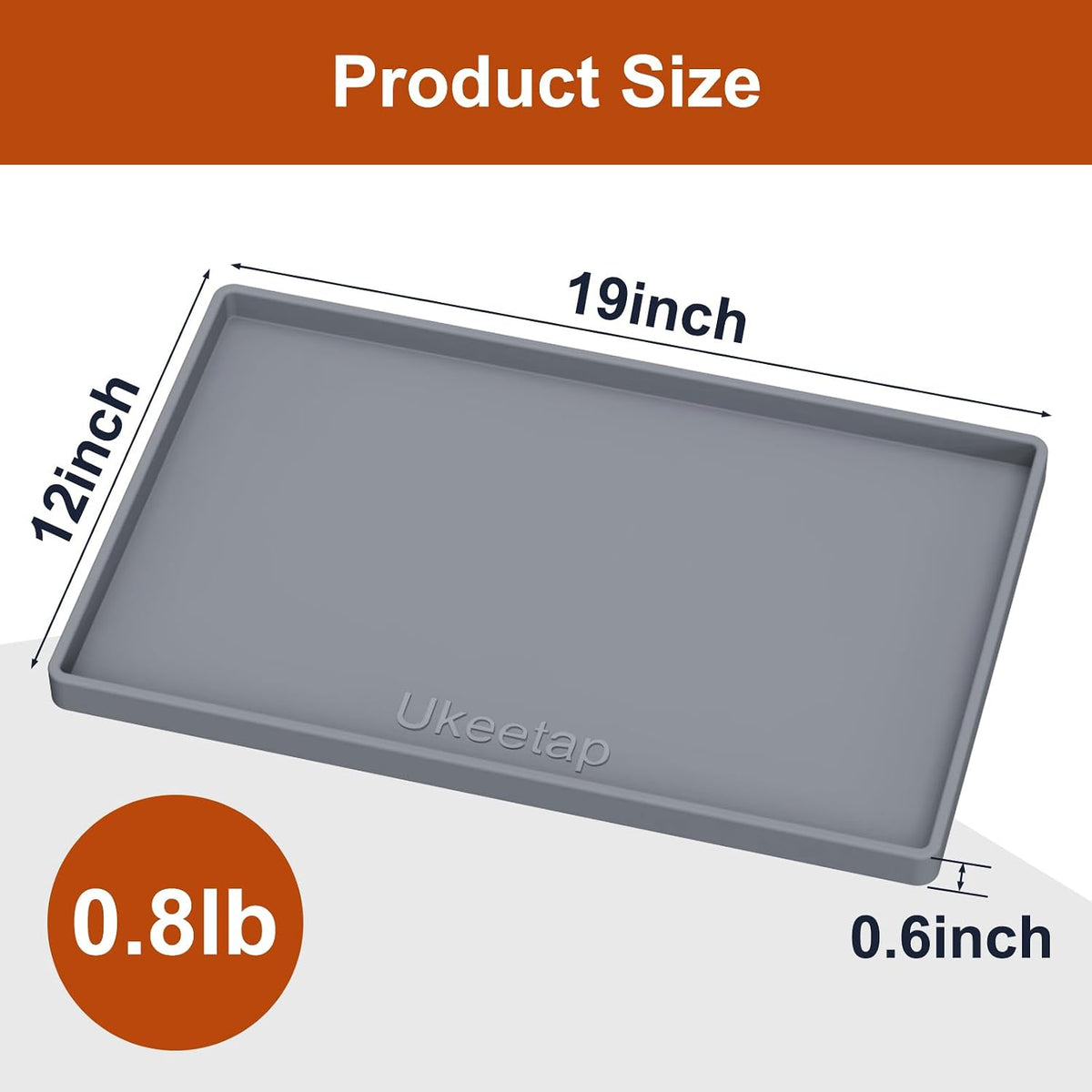 ukeetap Waterproof Silicone Mat with Raised Edge, 19 x 12 in, Gray - view 4