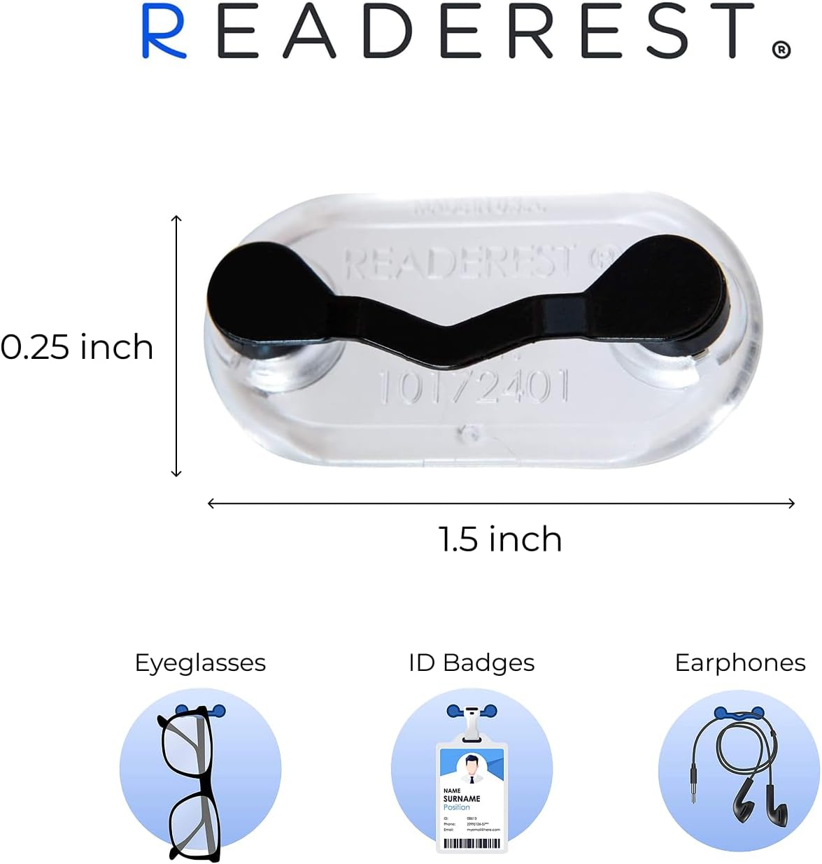 Readerest Magnetic Eyeglass Holder Clip, Black, USA Made - view 3