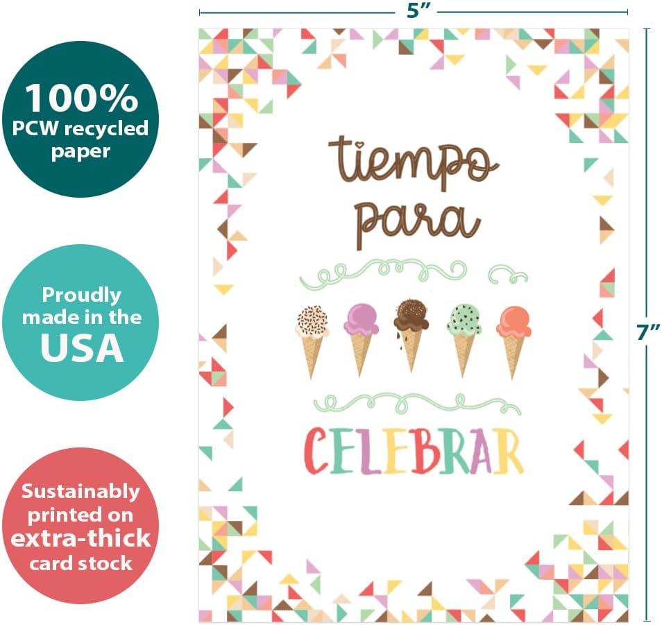 Tree-Free Greetings Spanish Birthday Card, Cumpleaños Ice Cream, 5 x 7 - view 3