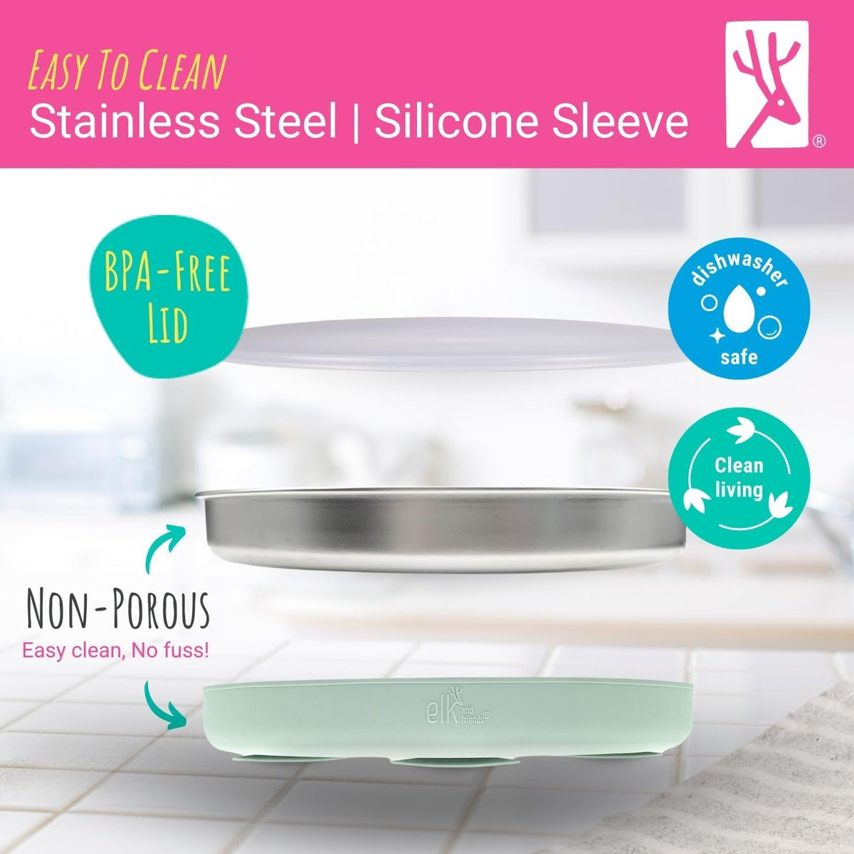 Elk and Friends Stainless Steel Divided Plates with Lids, 7.8 Inch, 4 Pack - view 6