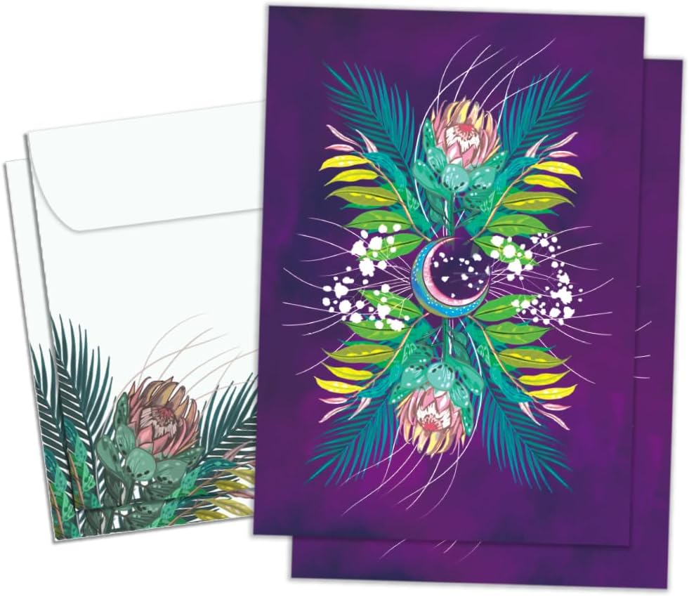 Tree-Free Greetings Blank Greeting Cards, Floral Moon, Pack of 2 — product view