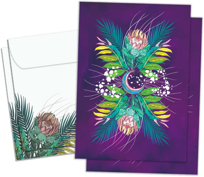 Tree-Free Greetings Blank Greeting Cards, Floral Moon, Pack of 2