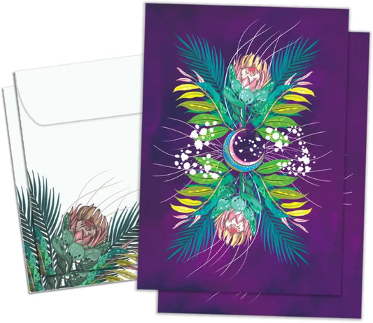 Tree-Free Greetings Blank Greeting Cards, Floral Moon, Pack of 2