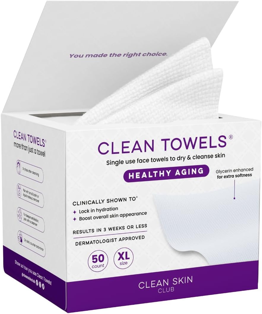 Clean Skin Club Clean Towels XL Disposable Face Towels, 50 Count