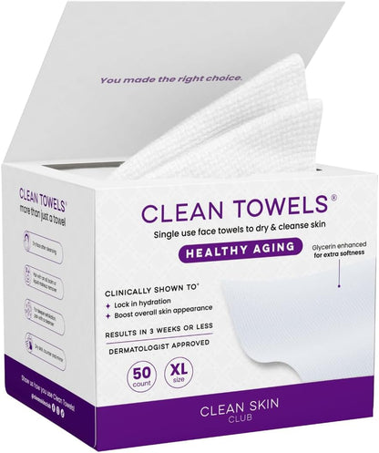 Clean Skin Club Clean Towels XL Disposable Face Towels, 50 Count