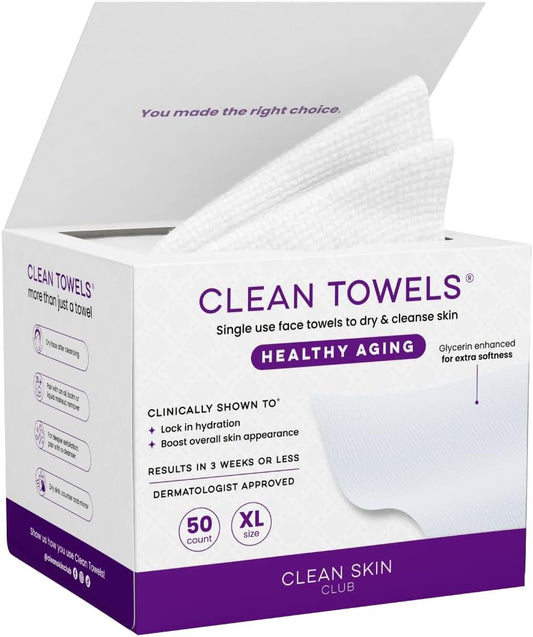 Clean Skin Club Clean Towels XL Disposable Face Towels, 50 Count