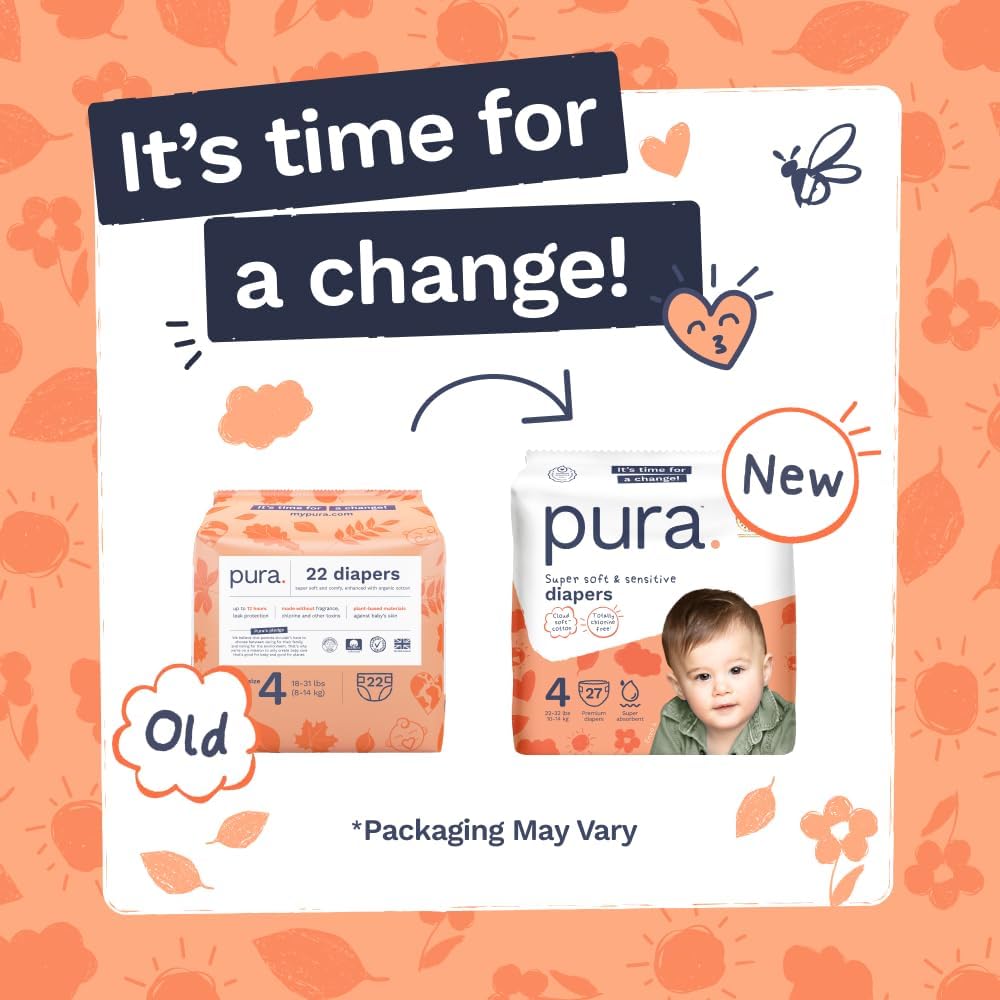 Pura Baby Nappies, Size 4 (22-32 lbs), 108 Count, Sensitive Skin - view 4