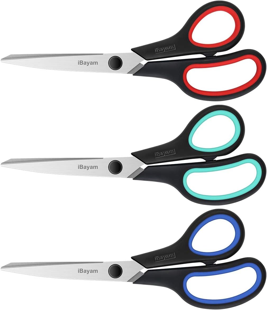 iBayam 8.5 Inch Heavy Duty All Purpose Scissors, Pack of 3