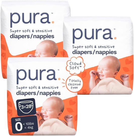 Pura Newborn Nappies Size 0 / N, 84 Count, Under 4 kg