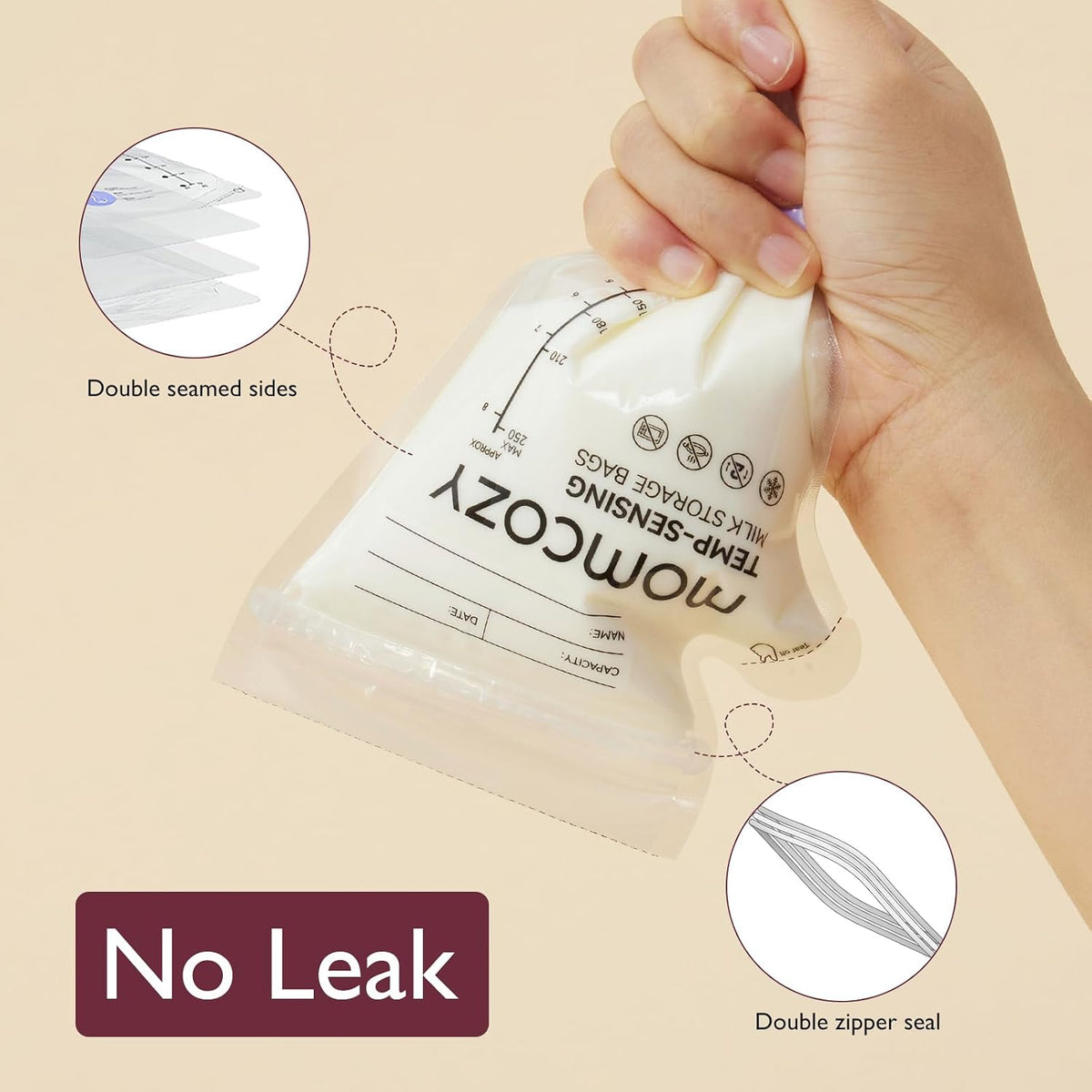 Momcozy Breast Milk Storage Bags, 8 oz (240 ml), Temp-Sensing, 120 Count - view 6