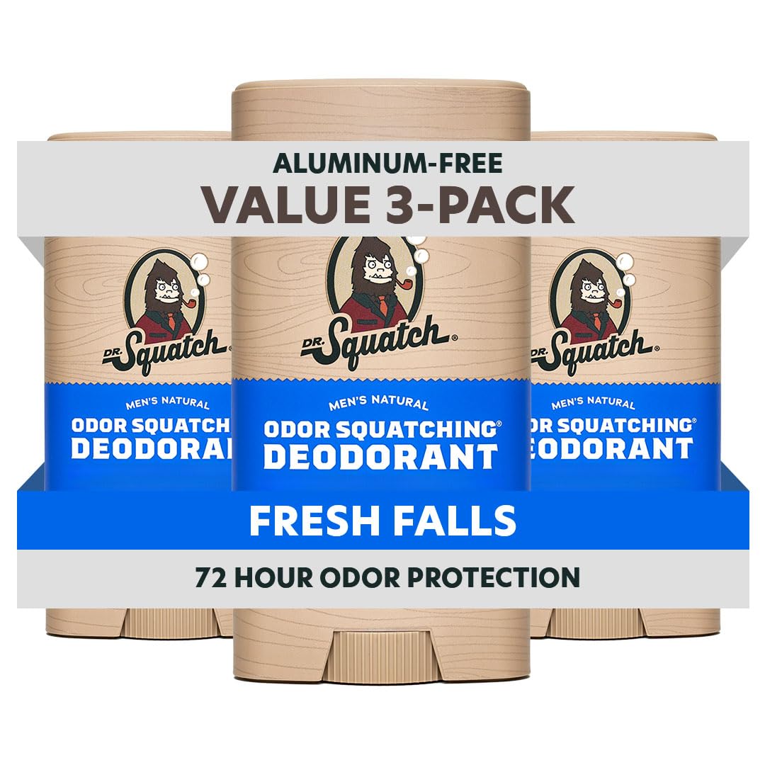 Dr. Squatch Natural Aluminium-Free Deodorant for Men, Fresh Falls, 3 Pack