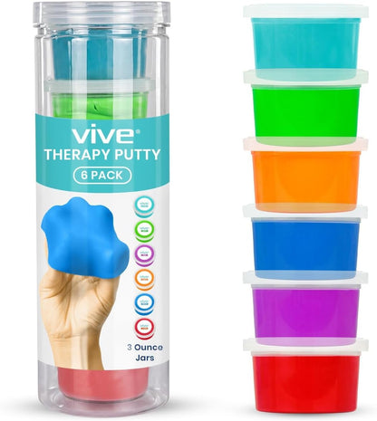Vive Therapy Putty Set, Extra Soft, Medium and Firm Resistance, 6 Count