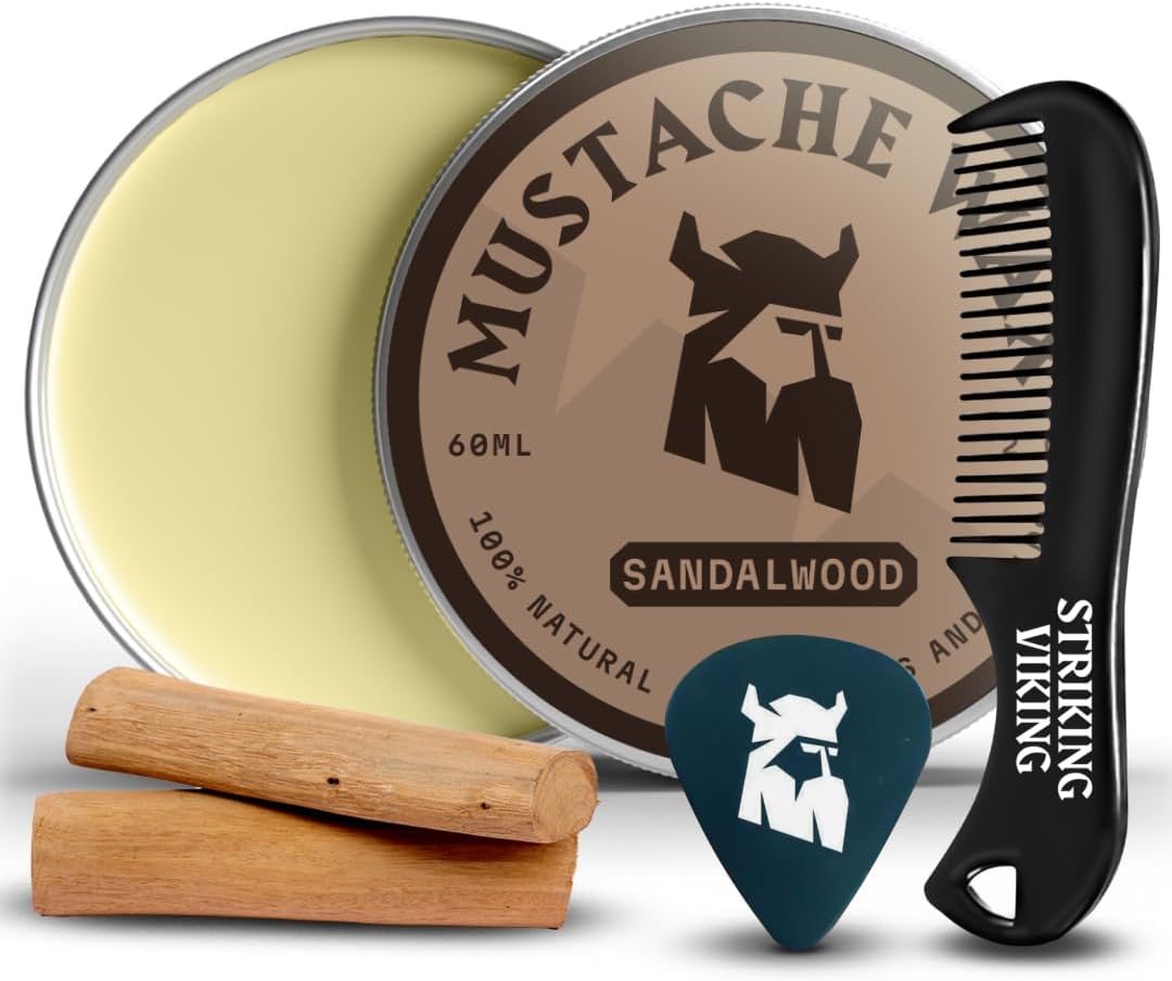 Striking Viking Moustache Wax Kit with Comb, Sandalwood, 2 oz — product view