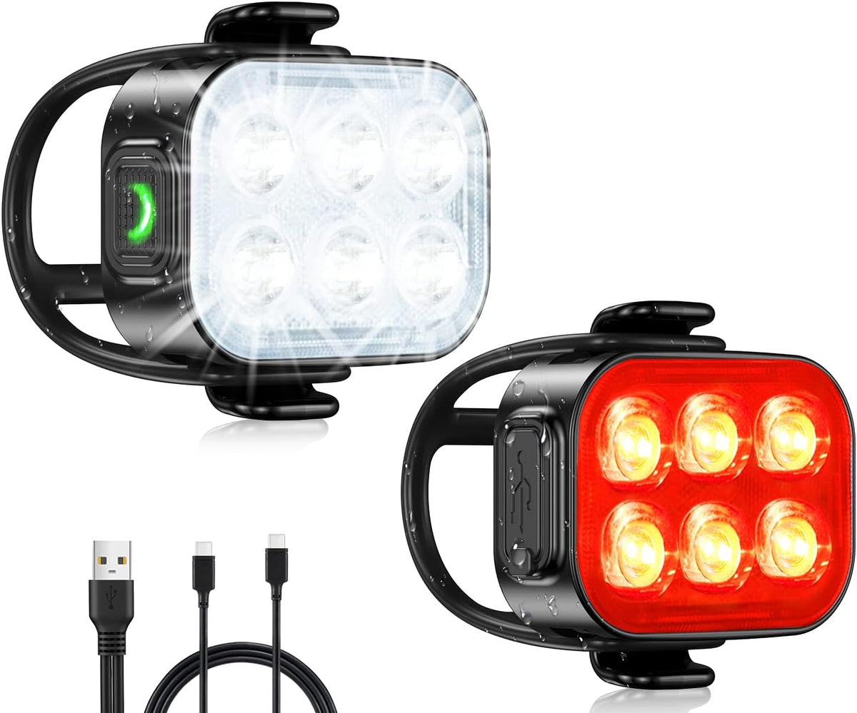 Zewdov Rechargeable Bike Light Set, Front and Rear, IP65