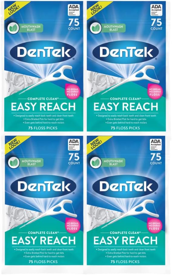 DenTek Complete Clean Easy Reach Floss Picks Mint, 75 Count, Pack of 4