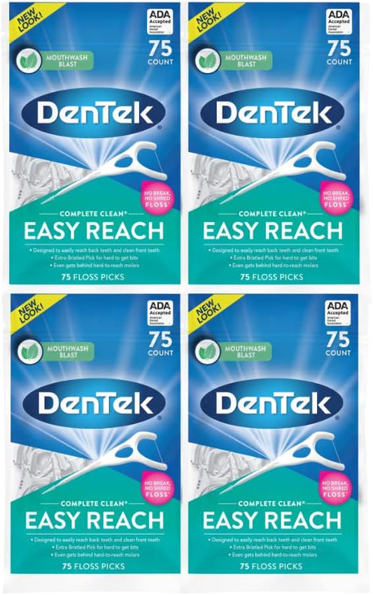 DenTek Complete Clean Easy Reach Floss Picks Mint, 75 Count, Pack of 4